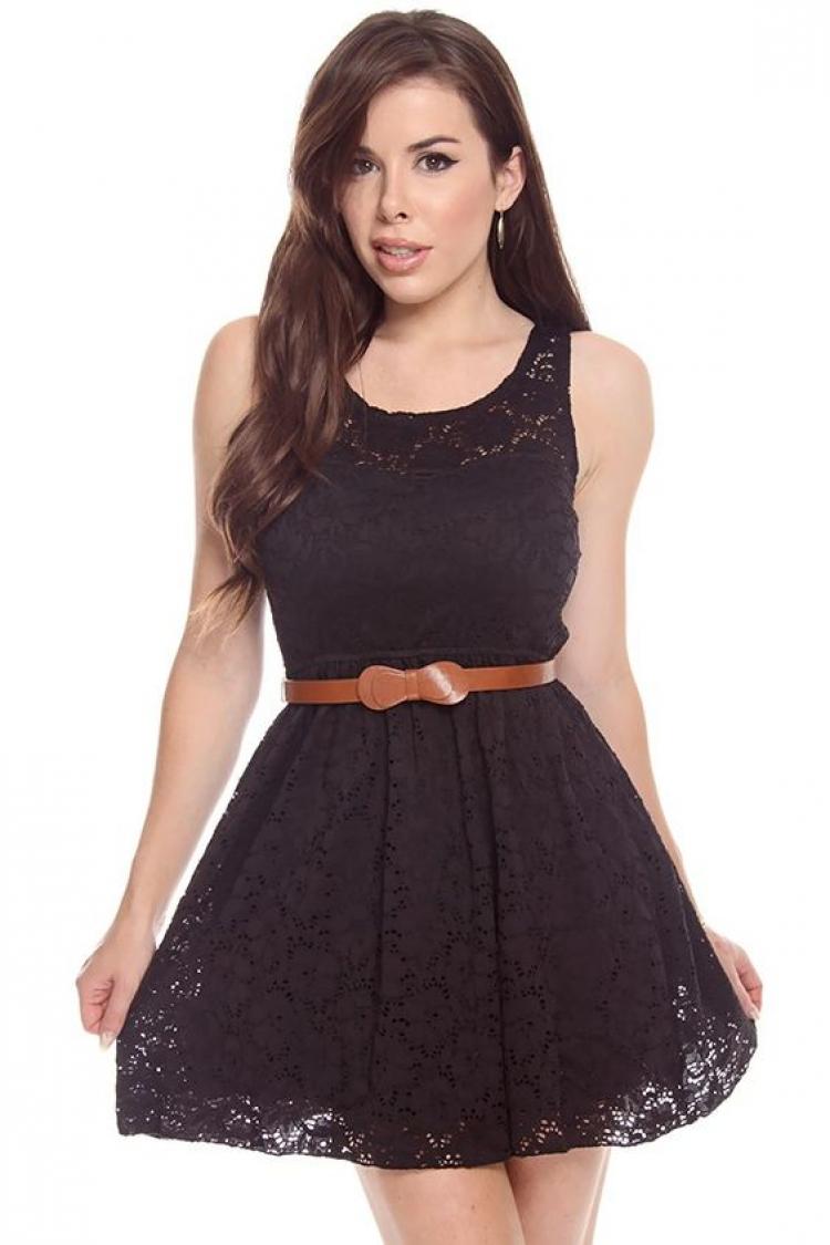 Model Mini Dress Style Casual Smooth Black Dengan Ikat Pinggang Cantik